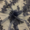 Pizzo Tulle Ricamato H.130 Blu Scuro