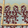 Pizzo Tulle Ricamato Con Abbassamento H.130 Bordeaux Oro